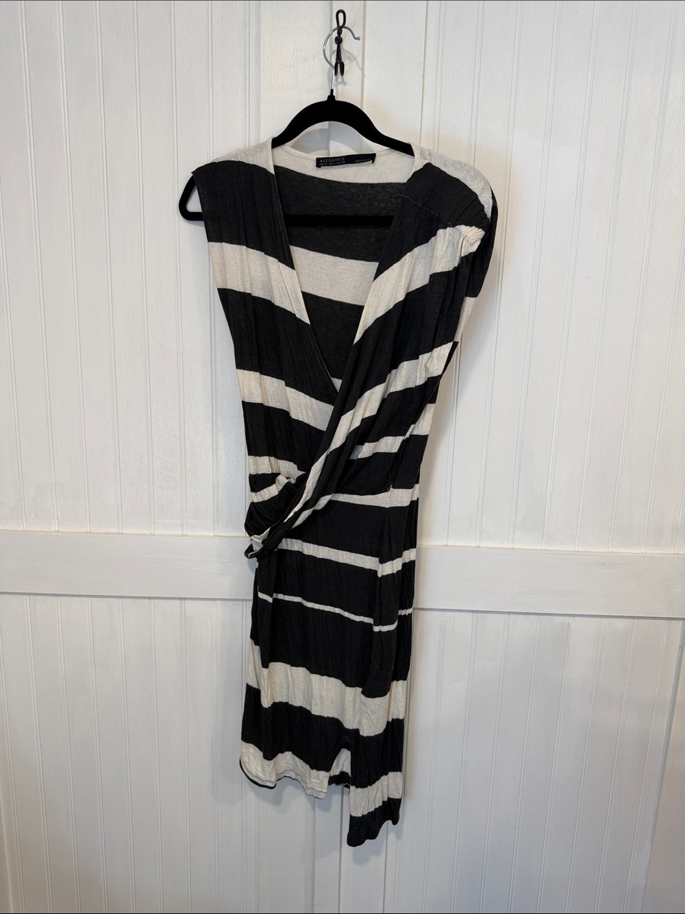 AllSaints Striped Black & White faux Wrap Dress size 6